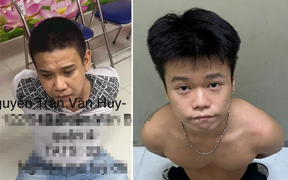 Huy và Tuấn tại cơ quan điều tra. Ảnh: CA Huy và Tuấn tại cơ quan điều tra. Ảnh: CA