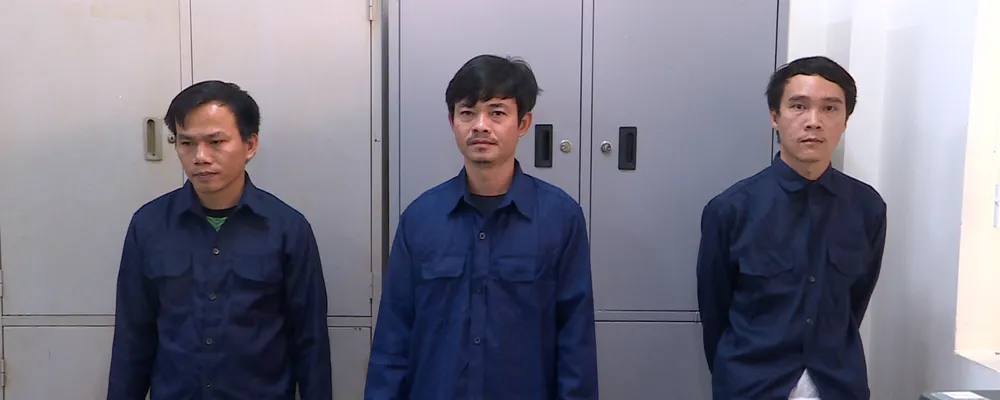 Cường, Hòa và Tấn tại cơ quan điều tra. Ảnh: CA Cường, Hòa và Tấn tại cơ quan điều tra. Ảnh: CA