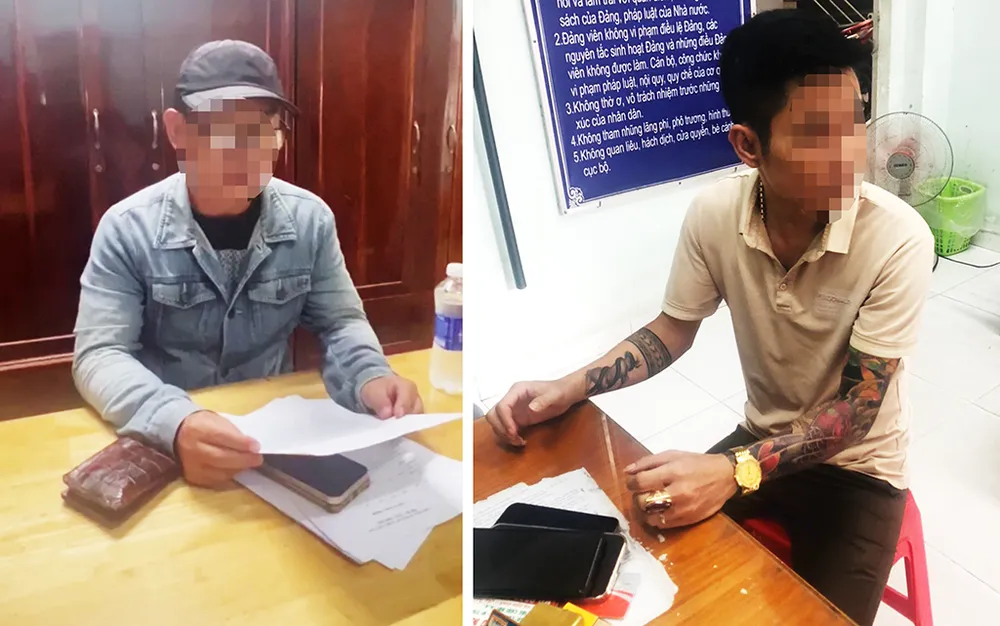 LVH và NNT tại cơ quan điều tra. Ảnh: CA lap-nhom-zalo-gia-nhan-vien-tong-dai-taxi-de-dieu-tai-xe-don-khach-thu-hoa-hong.jpg