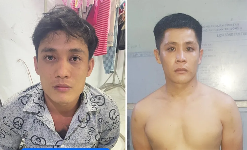 Thông và Tuấn tại cơ quan điều tra. Ảnh: HT Băng chuyên bẻ trộm gương chiếu hậu ô tô ở TP.HCM bị bắt