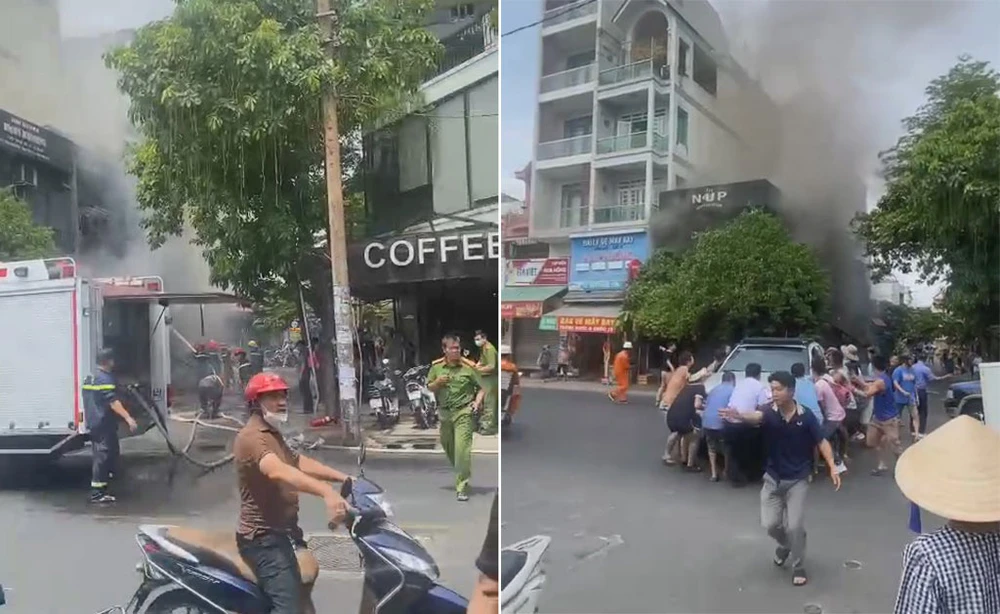 Khoảng 20 người ở Tân Phú đẩy xe ô tô tránh khỏi đám cháy nhà