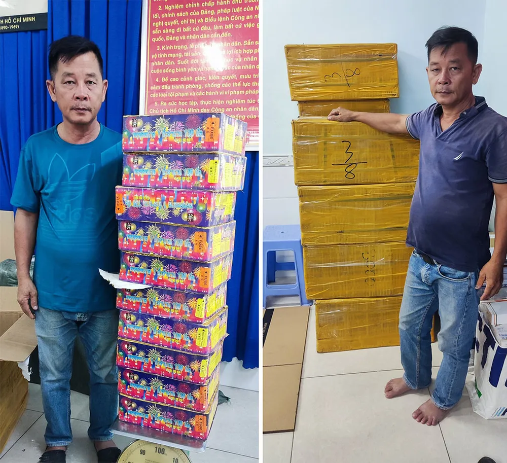 Công an thu giữ một số lượng pháo rất lớn. Ảnh: CA 2 người trong đường dây vận chuyển hơn 6 tạ pháo dùng chành xe giao hàng