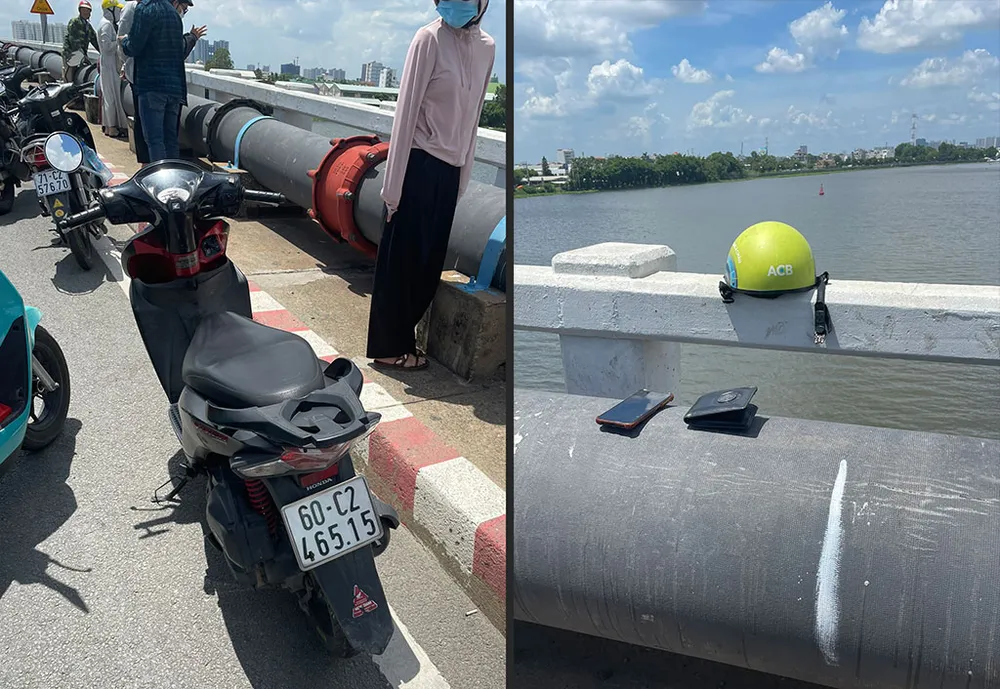 Người đàn ông để lại xe máy, ví, điện thoại... rồi nhảy cầu Bình Phước. Ảnh: HT Người đàn ông bỏ lại xe Vision biển số Đồng Nai, ví… rồi nhảy cầu Bình Phước