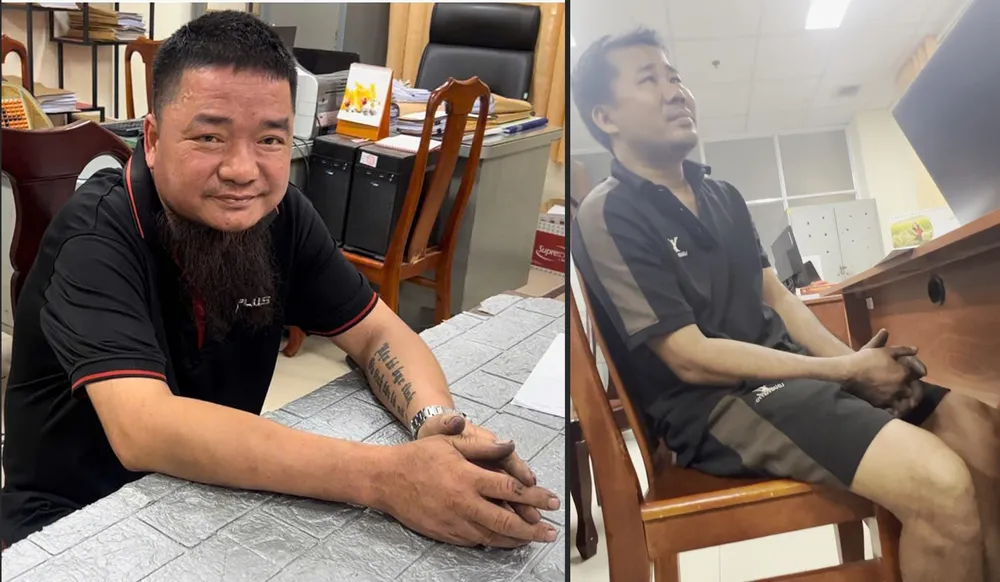 Công an huyện Long Thành, tỉnh Đồng Nai đã bắt quả tang Đỗ Bá Thước (bên trái) và Nguyễn Văn Đông thực hiện hành vi phá xe, vẽ bệnh để lấy tiền người dân. Ảnh: NHÓM PV Thêm 1 tiệm phá xe trên quốc lộ đóng cửa, công an tiếp tục tìm nạn nhân