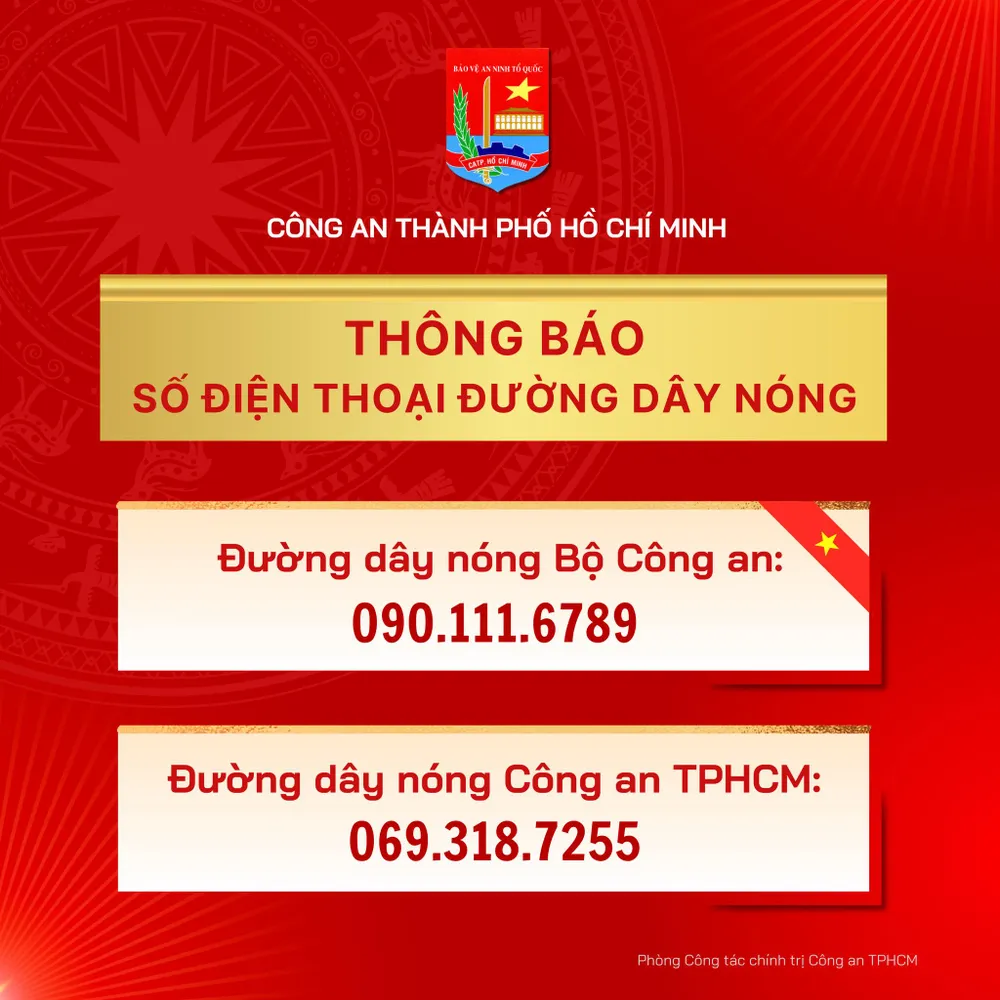 Công an TP.HCM công bố đường dây nóng phản ánh tiêu cực
