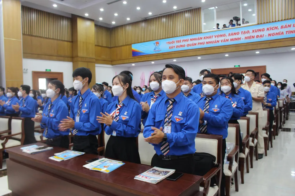 Đại hội có sự tham dự của 141 đại biểu đến từ 47 cơ sở Đoàn trực thuộc quận Phú Nhuận. Ảnh: NGUYỄN YÊN