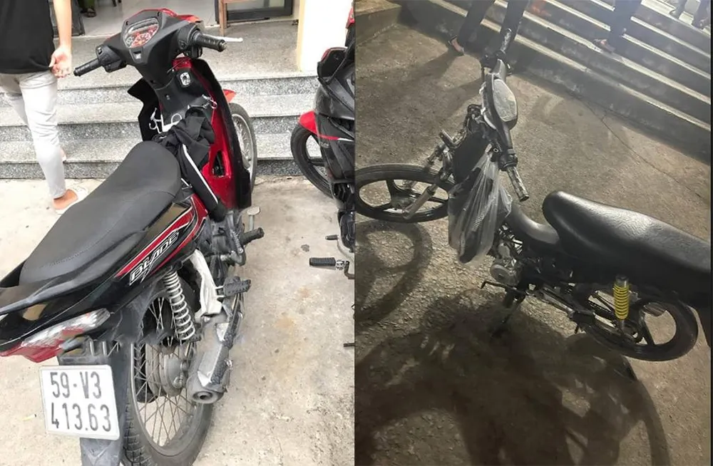 Hai xe máy mà nhóm thiếu niên sử dụng để cướp giật tài sản. Ảnh: ĐC