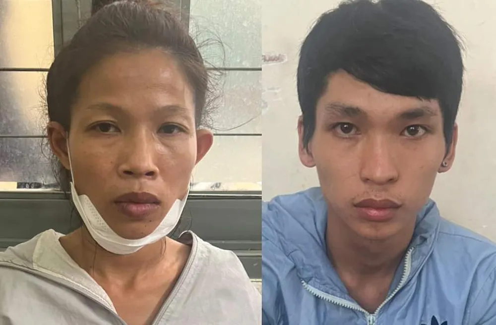 Nguyễn Võ Huy Hoàng và Nguyễn Thị Kim Duyên tại công an. Ảnh: ĐC