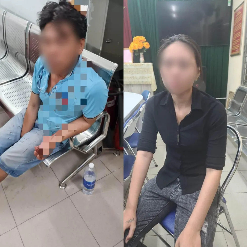 A (áo xanh) và cô gái. Ảnh: ĐC