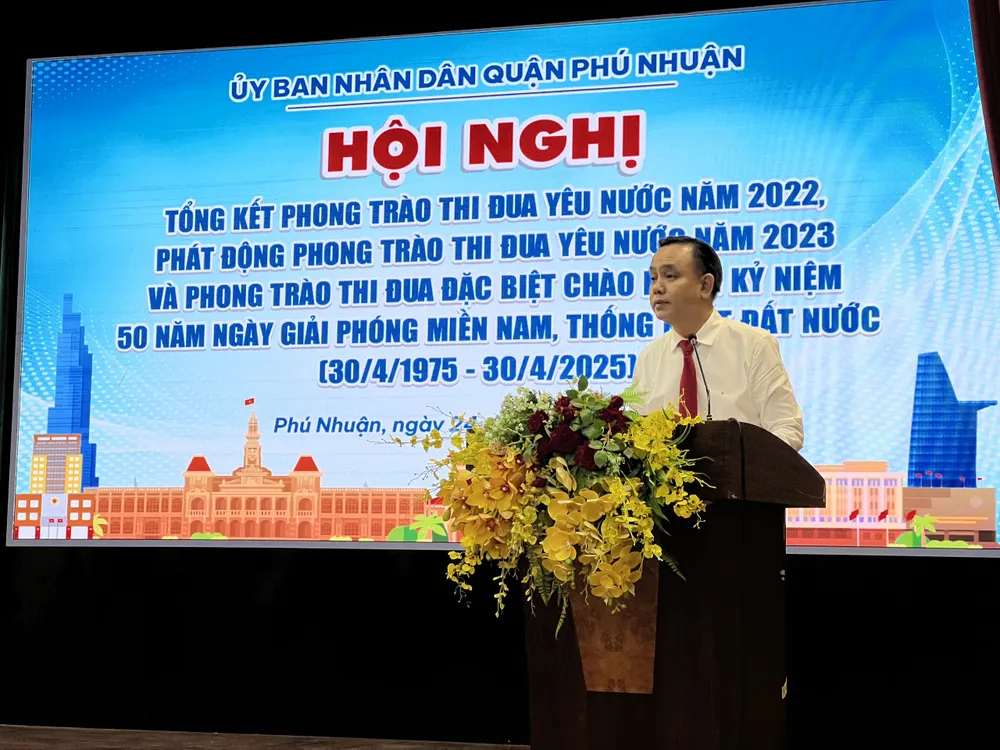 Chủ tịch UBND quận Phú Nhuận phát biểu tại hội nghị. Ảnh: NY Chủ tịch UBND quận Phú Nhuận phát biểu tại hội nghị. Ảnh: NY