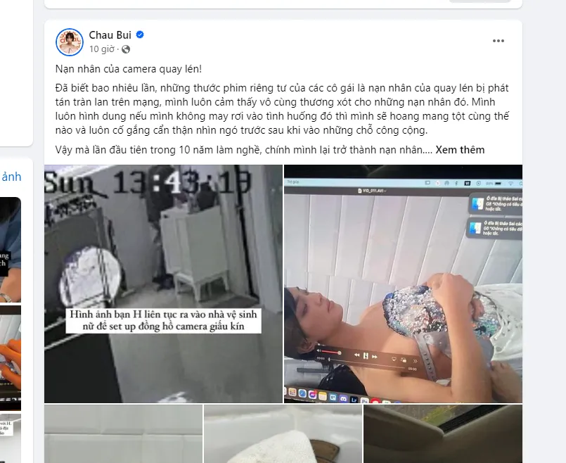 Bài đăng cảnh báo trên mạng xã hội của nữ ca sĩ. Ảnh: NGUYỄN YÊN Điều tra vụ ca sĩ Châu Bùi bị quay lén trong nhà vệ sinh