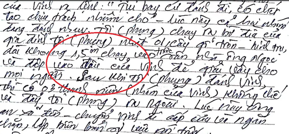 Phần lời khai mà luật sư cho rằng có sự chỉnh sửa từ chữ “vai” thành chữ “đầu”