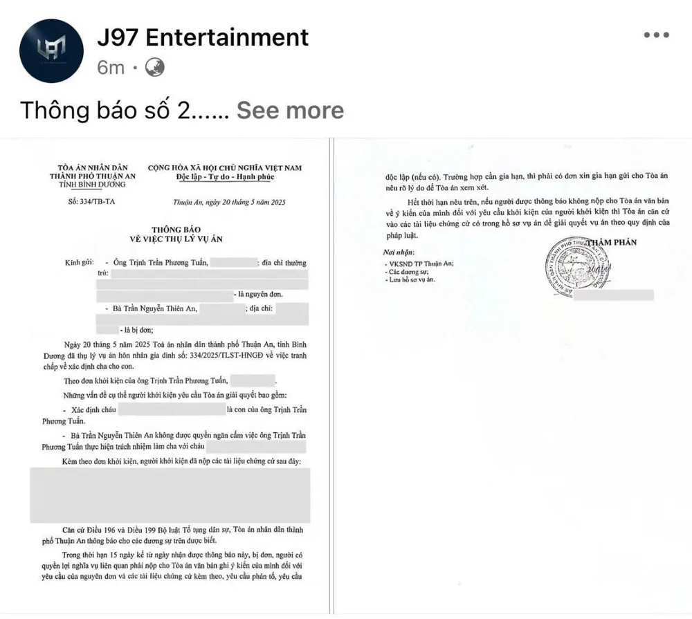 TAND TP Thuận An đã thụ lý đơn yêu cầu xác định cha cho con của ca sĩ Jack - J97