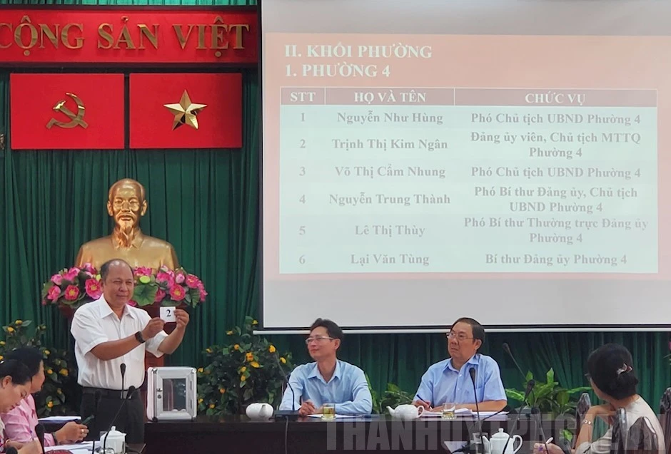 Ủy ban Kiểm tra Quận ủy quận Tân Bình, TP.HCM bốc thăm chọn người sẽ được xác minh TSTN năm 2023. Ảnh: Trang tin điện tử Đảng bộ TP.HCM.