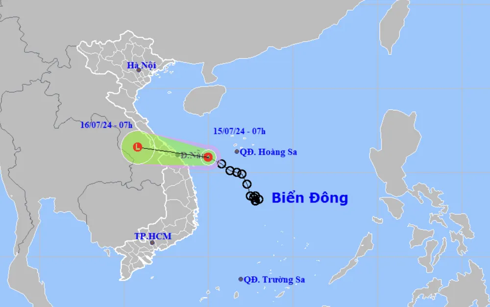 Dự báo vị trí và đường đi của áp thấp nhiệt đới gây mưa liên tiếp 3 ngày. Ảnh: KTTVQG Miền Trung sẽ có mưa liên tiếp 3 ngày, cảnh báo ngập lụt, sạt lở đất