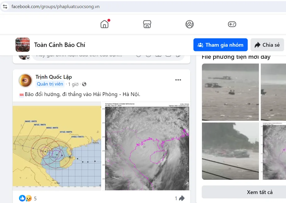 Thông tin thất thiệt về bão số 3 trên một nhóm có 35.400 thành viên. Ảnh chụp màn hình lúc 11 giờ ngày 7-9. Xuất hiện tin thất thiệt về bão số 3