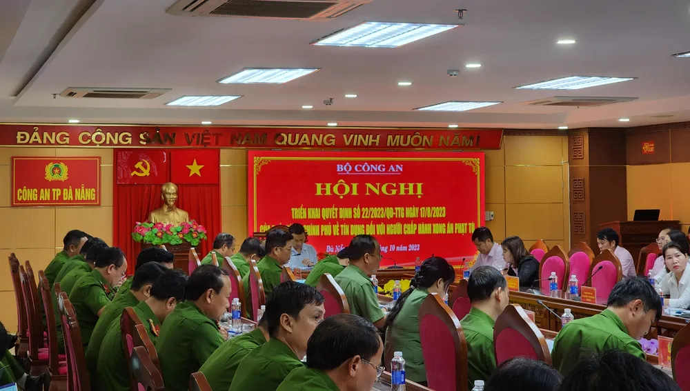 Hội nghị triển khai Quyết định số 22/2023 của Chính phủ do Bộ Công an tổ chức theo hình thức trực tuyến. Ảnh: MINH TRƯỜNG. cong an da nang .jpg