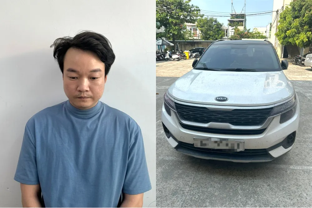 Ý cùng chiếc xe ô tô ăn trộm. Ảnh: MT. trộm ô tô