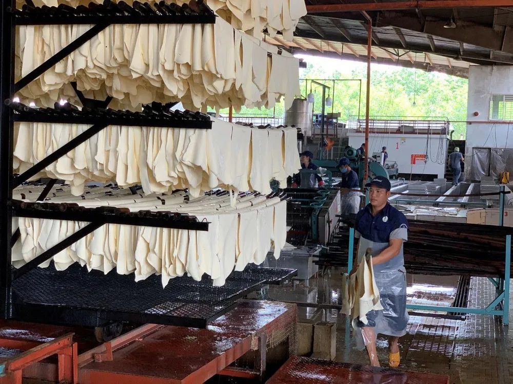 Sản phẩm mũ tờ của Tập đoàn Công nghiệp Cao su Việt Nam rất được ưa chuộng tại Mỹ, châu Âu, Hàn Quốc... Ảnh: Phương Minh