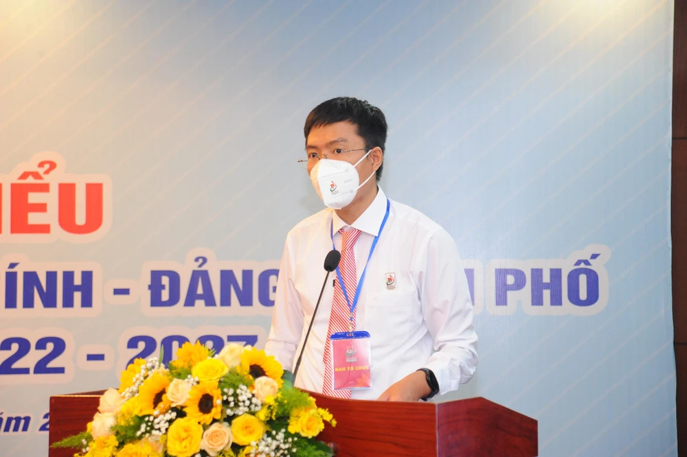 Bí thư Đoàn Khối Dân – Chính – Đảng Nguyễn Đăng Khoa phát biểu tại đại hội. Ảnh: NN Bí thư Đoàn Khối Dân – Chính – Đảng Nguyễn Đăng Khoa phát biểu tại đại hội. Ảnh: NN