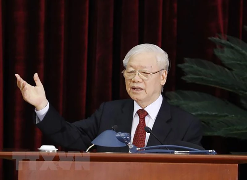 Tổng Bí thư Nguyễn Phú Trọng phát biểu bế mạc hội nghị. Ảnh: TTXVN