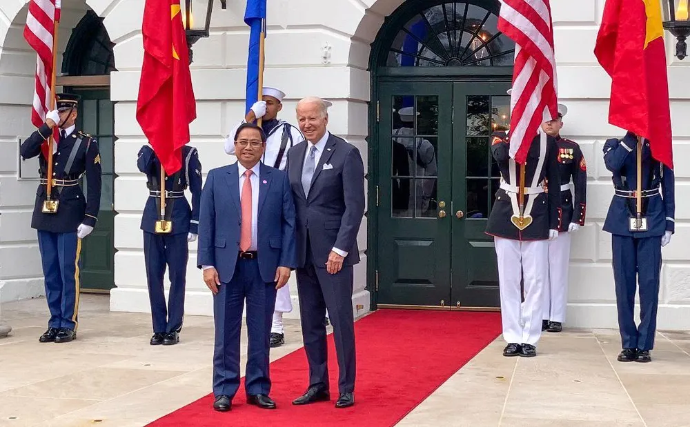 Tổng thống Mỹ Joe Biden chào đón Thủ tướng Phạm Minh Chính. Ảnh: VGP