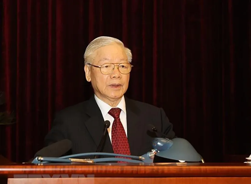 Tổng bí thư Nguyễn Phú Trọng phát biểu tại Hội nghị lần 5 Ban Chấp hành Trung ương Đảng khoá XIII được khai mạc ngày 4-5. Ảnh: TTXVN