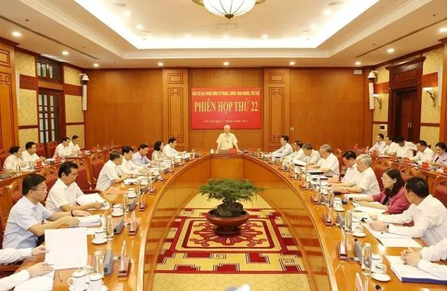 Tổng Bí thư Nguyễn Phú Trọng chủ trì phiên họp thứ 22 Ban Chỉ đạo Trung ương về phòng chống tham nhũng, tiêu cực, ngày 17-8. Ảnh: TTXVN