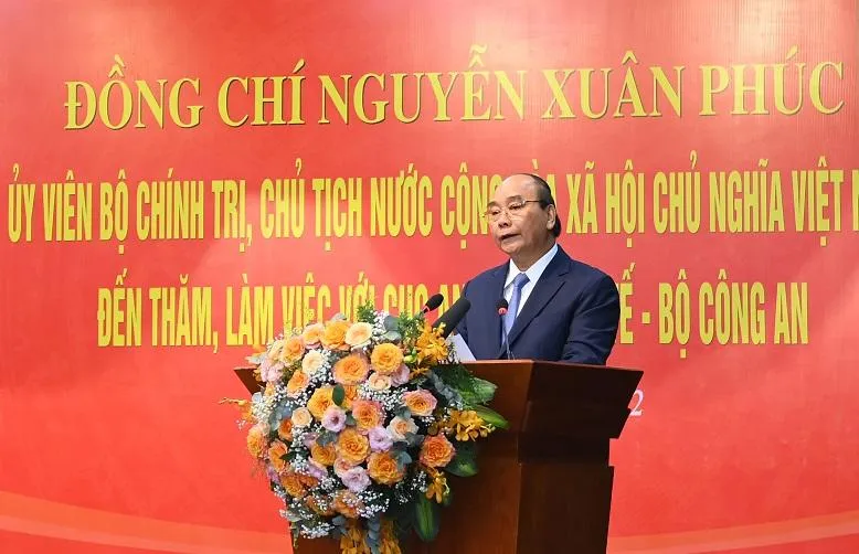 Chủ tịch nước Nguyễn Xuân Phúc phát biểu tại buổi làm việc. Ảnh: BCA