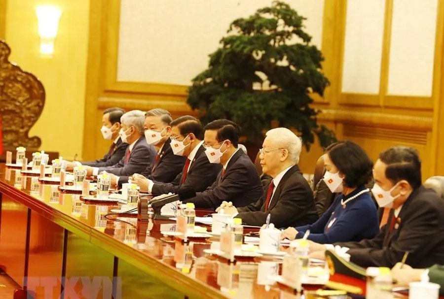 Tổng Bí thư Nguyễn Phú Trọng hội đàm với Tổng Bí thư, Chủ tịch nước Tập Cận Bình. Ảnh: TTXVN Tổng Bí thư Nguyễn Phú Trọng hội đàm với Tổng Bí thư, Chủ tịch nước Tập Cận Bình. Ảnh: TTXVN