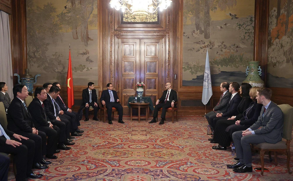 Thủ tướng Phạm Minh Chính khẳng định Việt Nam luôn coi trọng và đánh giá cao vai trò của PCA trong việc hỗ trợ các quốc gia giải quyết hoà bình tranh chấp quốc tế bằng thủ tục trọng tài, hòa giải quốc tế. Ảnh: VGP