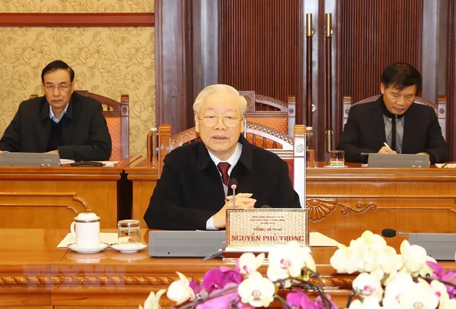 Tổng Bí thư Nguyễn Phú Trọng phát biểu kết luận cuộc họp. Ảnh: TTXVN Tổng Bí thư Nguyễn Phú Trọng phát biểu kết luận cuộc họp. Ảnh: TTXVN