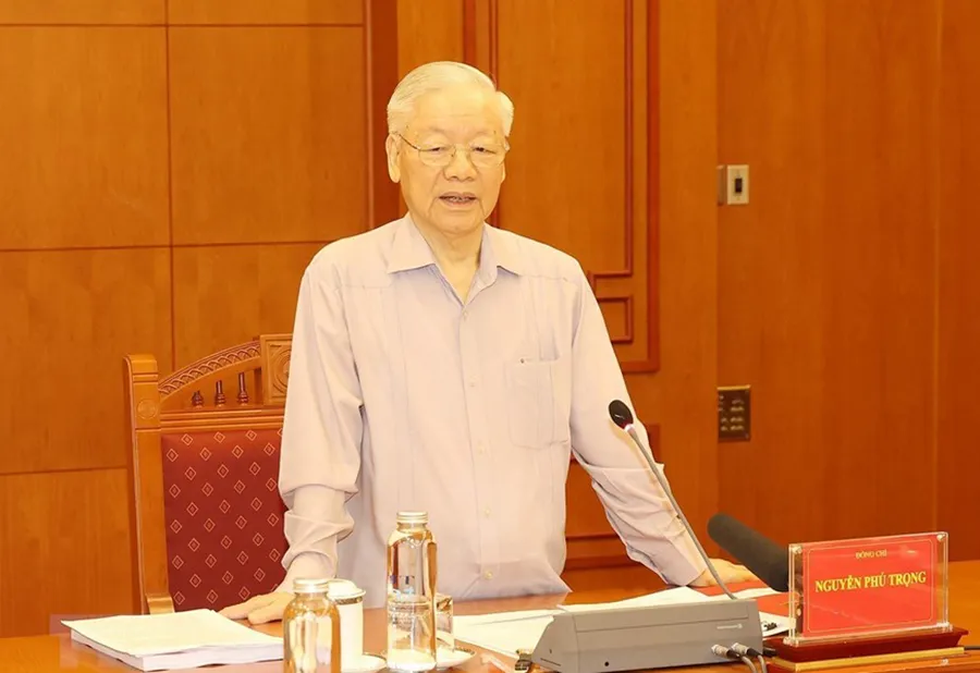 Tổng Bí thư Nguyễn Phú Trọng phát biểu chỉ đạo cuộc họp sáng 10-5. Ảnh: TTXVN