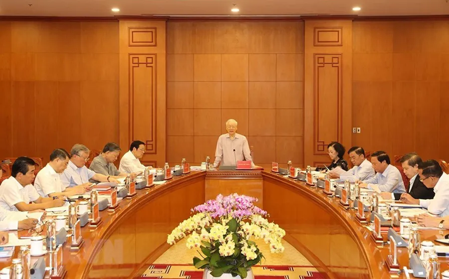 Tổng Bí thư Nguyễn Phú Trọng phát biểu chỉ đạo cuộc họp sáng 10-5. Ảnh: TTXVN