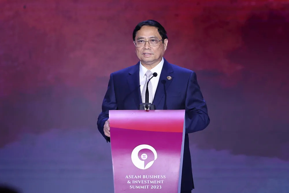 Thủ tướng Phạm Minh Chính phát biểu tại Hội nghị Thượng đỉnh Kinh doanh đầu tư ASEAN 2023. Ảnh: VGP Thủ tướng Phạm Minh Chính phát biểu tại Hội nghị Thượng đỉnh Kinh doanh đầu tư ASEAN 2023. Ảnh: VGP