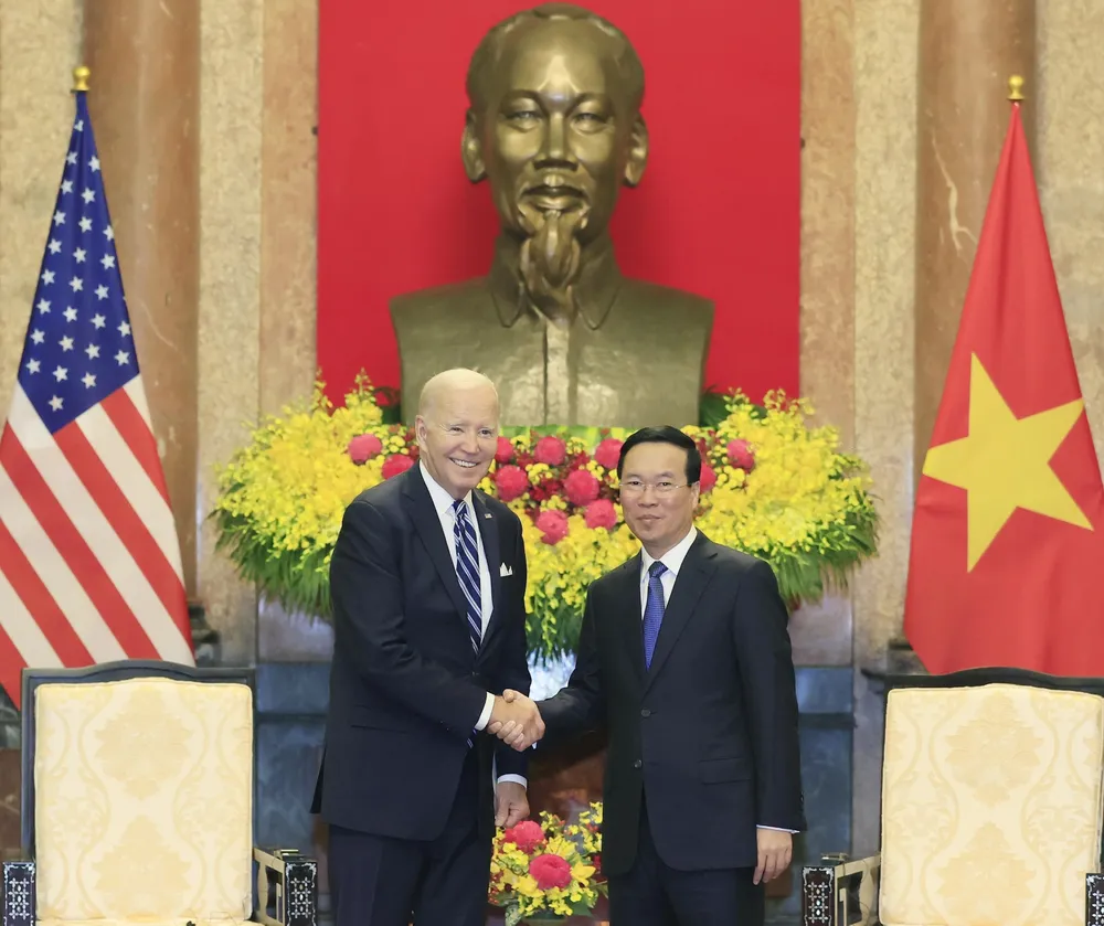 Chủ tịch nước Võ Văn Thưởng tiếp Tổng thống Mỹ Joe Biden. Ảnh: TTXVN Chủ tịch nước Võ Văn Thưởng tiếp Tổng thống Mỹ Joe Biden. Ảnh: TTXVN