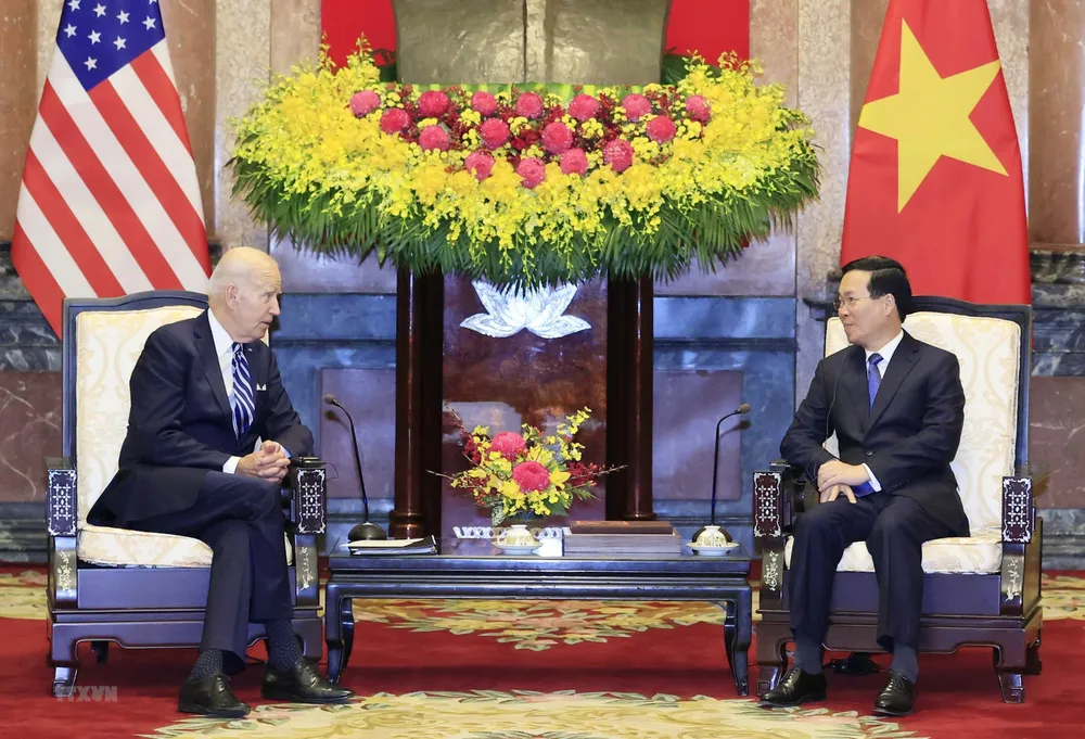 Chủ tịch nước Võ Văn Thưởng cùng Tổng thống Mỹ Joe Biden tại buổi tiếp. Ảnh: TTXVN Chủ tịch nước Võ Văn Thưởng cùng Tổng thống Mỹ Joe Biden tại buổi tiếp. Ảnh: TTXVN