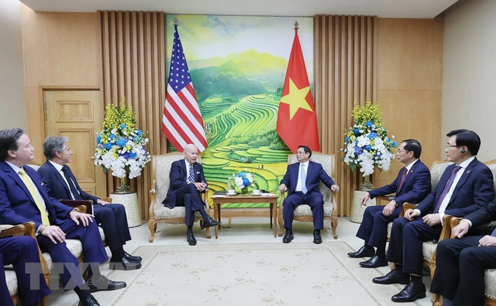 Thủ tướng Phạm Minh Chính hội kiến Tổng thống Mỹ Joe Biden. Ảnh: TTXVN