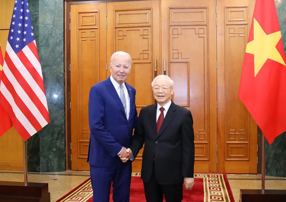Tổng Bí thư Nguyễn Phú Trọng và Tổng thống Mỹ Joe Biden trong chuyến thăm Việt Nam, tháng 9-2023. Ảnh: TTXVN tong-thong-my-tham-viet-nam-tong-bi-thu-nguyen-phu-trong.jpg