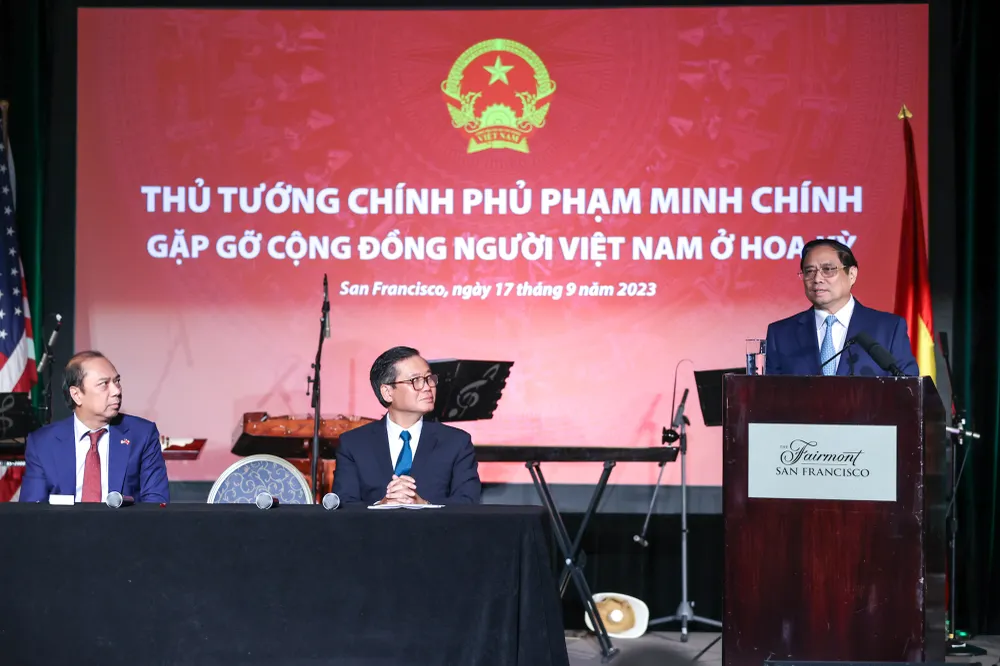 Thủ tướng mong 2,2 triệu kiều bào tiếp tục đóng góp cho đất nước và quan hệ Đối tác chiến lược toàn diện Việt - Mỹ. Ảnh: VGP thu-tuong-pham-minh-chinh-gap-kieu-bao-tai-my-1.jpg