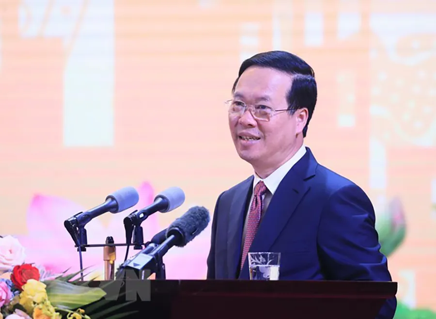 Chủ tịch nước Võ Văn Thưởng phát biểu tại Lễ kỷ niệm 65 năm Ngày Bác Hồ thăm tỉnh Lào Cai. Ảnh: TTXVN chu-tich-nuoc-dang-huong-bac-ho-lao-cai-2.jpeg
