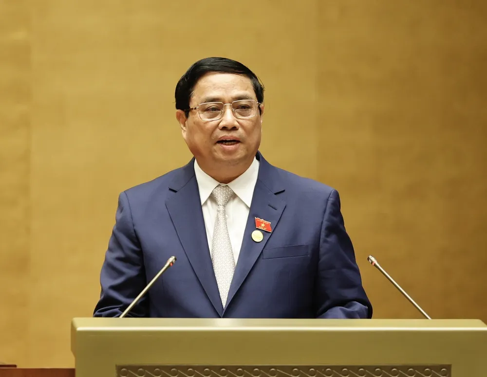Thủ tướng Phạm Minh Chính báo cáo tại phiên họp. Ảnh: QH Tập trung cải cách tiền lương từ 1-7-2024-thu-tuong-pham-minh-chinh