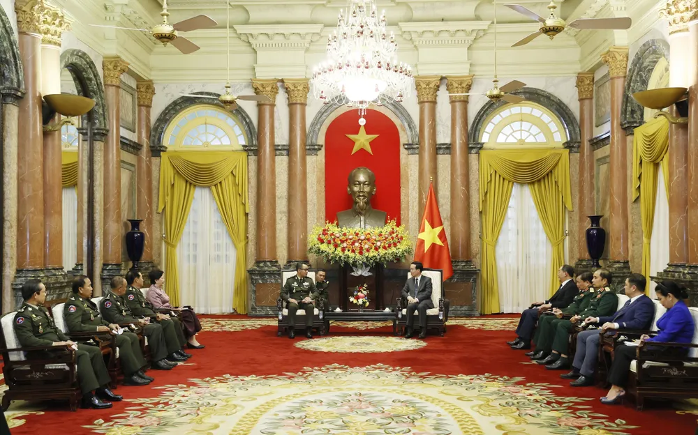 Quang cảnh buổi tiếp. Ảnh: TTXVN chu-tich-nuoc-tiep-bo-truong-quoc-phong-campuchia.jpeg