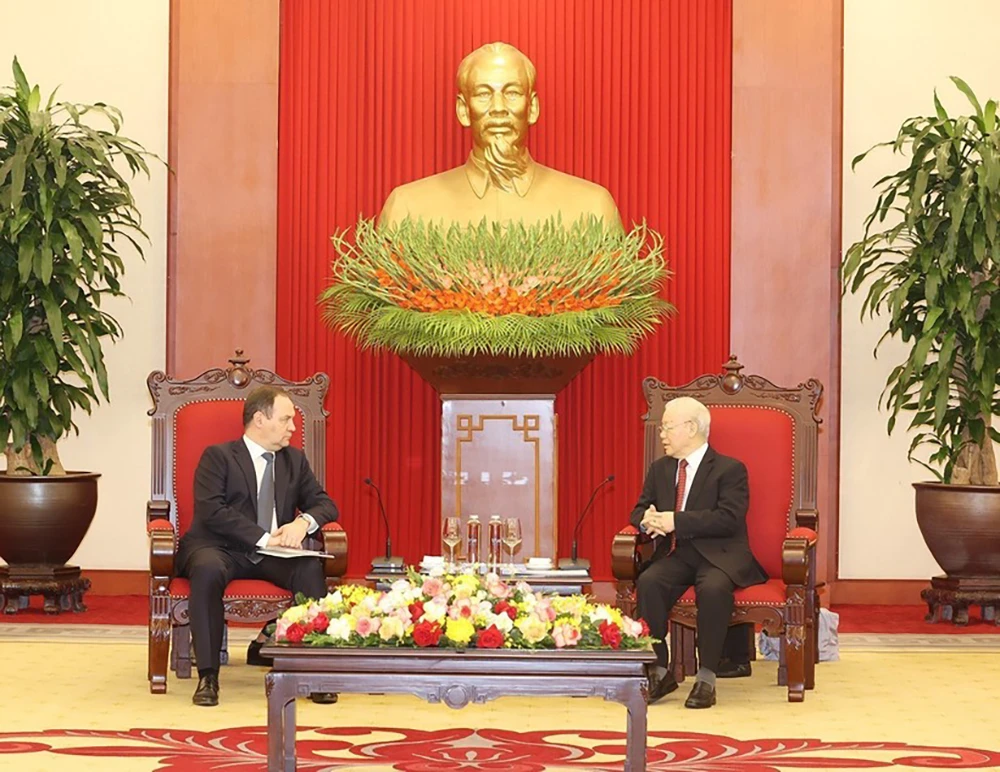 Tổng Bí thư Nguyễn Phú Trọng tiếp Thủ tướng Belarus Roman Golovchenko