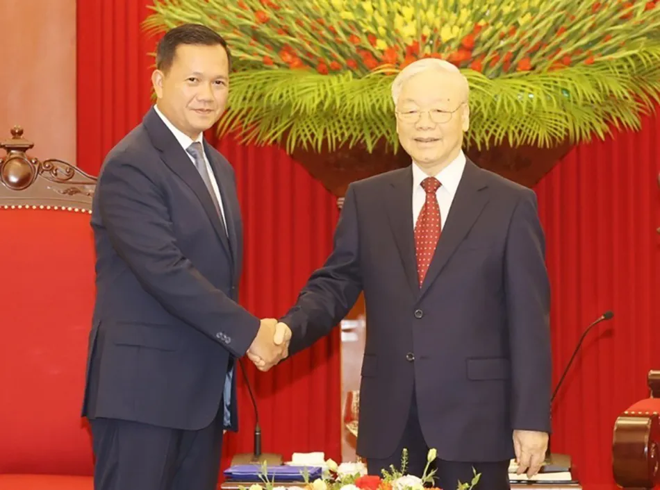 Tổng Bí thư Nguyễn Phú Trọng tiếp Thủ tướng Vương quốc Campuchia Samdech Hun Manet. Ảnh: TTXVN tong-bi-thu-nguyen-phu-trong-tiep-thu-tuong-campuchia-hun-manet-6944-6985.jpeg