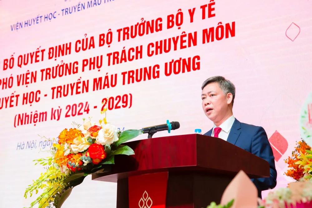 PGS.TS Nguyễn Quang Tùng phát biểu nhận nhiệm vụ. Ảnh: BYT ngo-quang-tung-huyet-hoc.jpeg