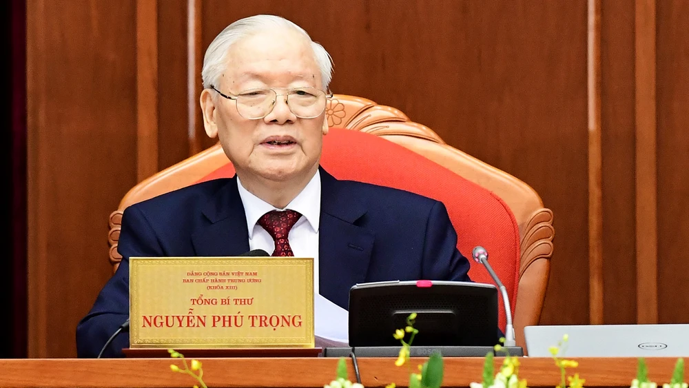 Tổng Bí thư Nguyễn Phú Trọng phát biểu tại phiên bế mạc Hội nghị 9, Trung ương khóa XIII, sáng 18-5. Ảnh: TTXVN Trung ương thống nhất cao phương án kiện toàn chức danh Chủ tịch nước, Chủ tịch Quốc hội