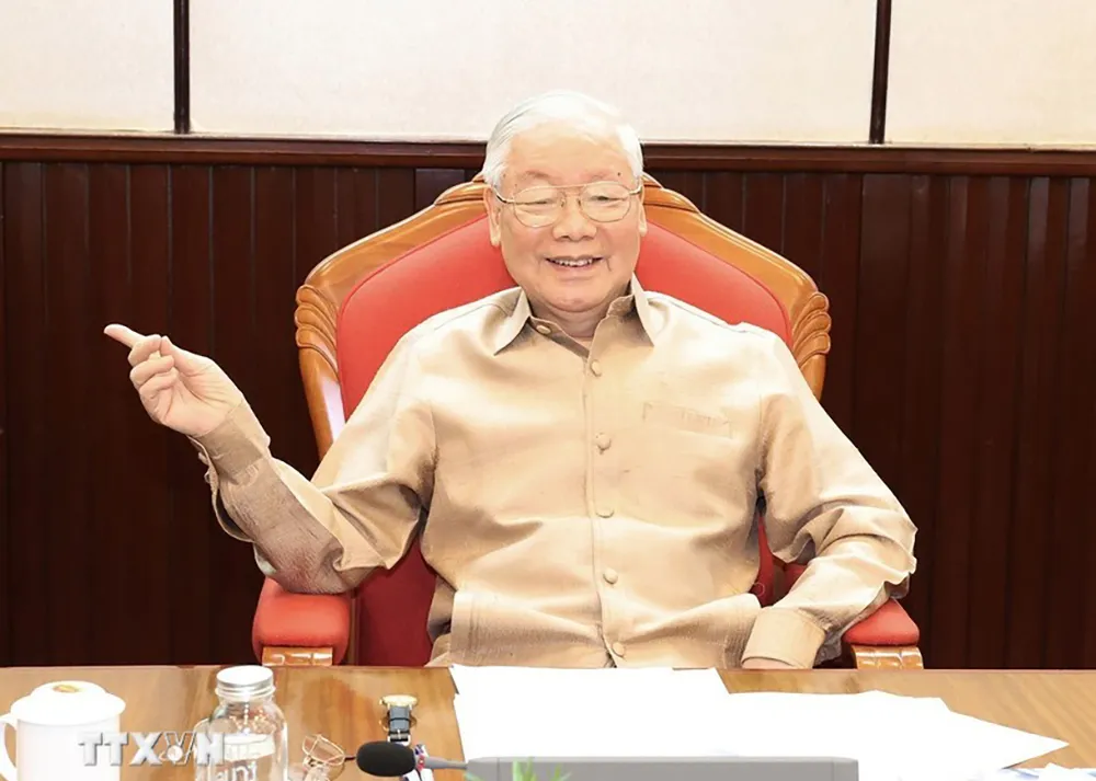 Tổng Bí thư Nguyễn Phú Trọng phát biểu tại cuộc họp. Ảnh: TTXVN tong-bi-thu-nguyen-phu-trong-chu-tri-cuoc-hop-lanh-dao-chu-chot.jpeg