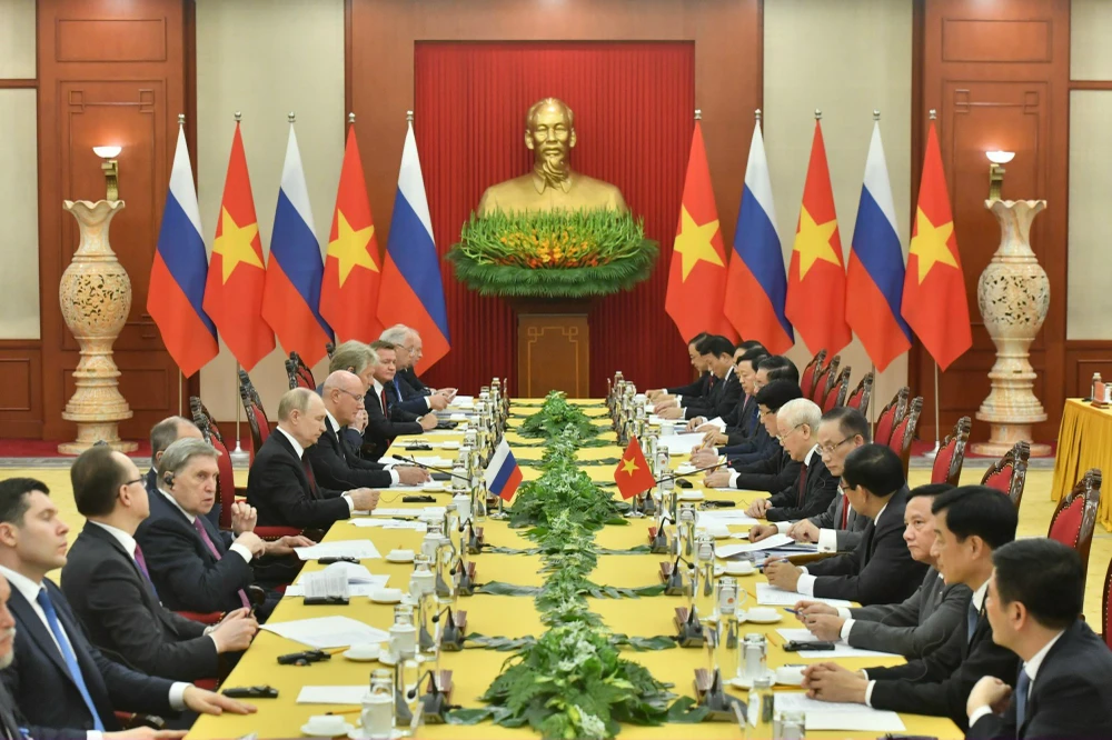 Tổng Bí thư Nguyễn Phú Trọng hội đàm với Tổng thống Nga Vladimir Putin, tháng 6-2024. Ảnh: TTXVN tong-bi-thu-nguyen-phu-trong-hoi-dam-voi-tong-thong-nga-vladimir-putin-vgp.jpg