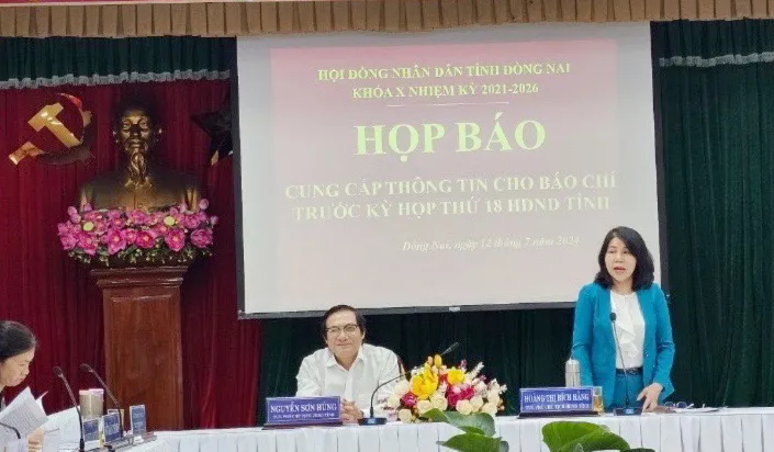 Bà Hoàng Thị Bích Hằng, Phó Chủ tịch HĐND tỉnh Đồng Nai, thông tin tại buổi họp Ảnh: VŨ HỘI hdnd-tinh-dong-nai-se-chat-van-5-van-de-nong.jpg
